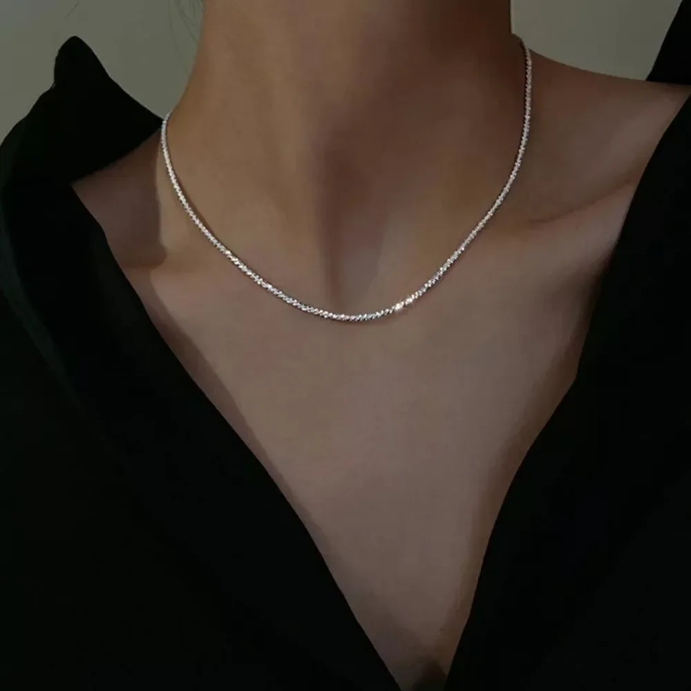 Silver Single Strand Choker Twist Chain Necklace